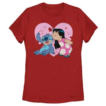 Stitch Angel Kissing Full Print Pink Blue Disney Graphic Cartoon