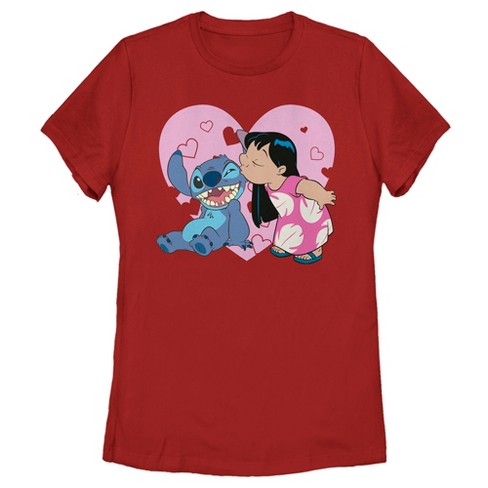 Women's Lilo & Stitch Kisses T-shirt - Red - Medium : Target