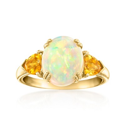 Ross-Simons Opal and 0.60 ct. t.w. Citrine 3-Stone Ring in 14kt Yellow Gold
