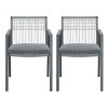 Coolbibila Modern Gray Fabric Upholstered Dining Room Arm Chairs,Woven Rope Back Aluminum Outdoor Patio Dining Furniture for Garden Poolside - 3 of 4