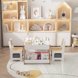 Kids Table and Chair Set, 4 In 1 Wooden Activity Table & 2 Chairs With Storage Drawer Detachable Tabletop for Toddlers Kids Drawing, Reading, Crafts - 1 of 4