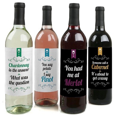 Big Dot of Happiness Wine Not? - Funny Gift for Women and Men - Wine Bottle Label Stickers - Set of 4