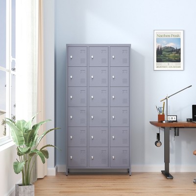 VYNXARIA 18-Door 72"H Metal Lockers with Lock for Employees, Storage Cabinet for Home, Gym, Office, School, Garage - Easy Assembly, Gray