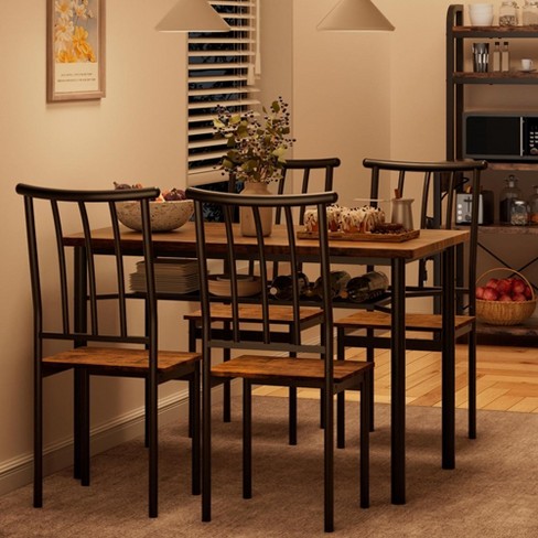 Dining Table Set For 4 Kitchen Table And Chairs For 4 With Wine Rack And Wood Top Dining Room Table Set With 4 Chairs Rustic Brown Target