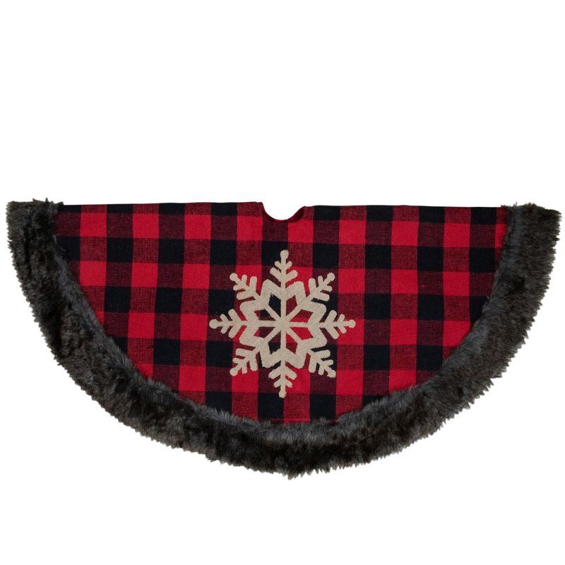 Northlight 48-Inch Red and Black Christmas Tree Skirt with Burlap Snowflake, 3 of 6