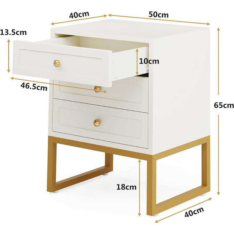 Tribesigns Modern Nightstand with 3 Drawers, Wood Bedside Table for Bedroom, Large Side End Table for Living Room, White, 3 of 8