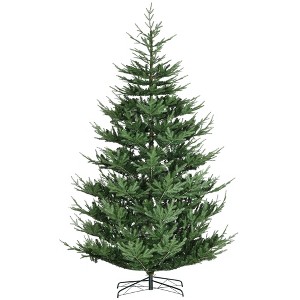 HOMCOM 9 FEET Artificial Christmas Tree, Pine Hinged Xmas Tree with Realistic Branches, Steel Base, Auto Open, Green - 1 of 4