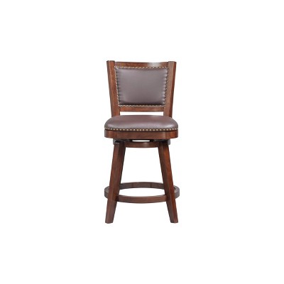 Cappuccino Wood and Metal Swivel Bar Stool with Leather Seat