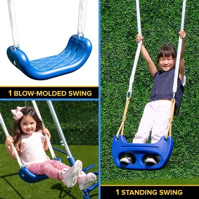 Taylor White and Blue Metal Swing Set with Slide and Teeter Totter