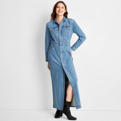 Women's Long Sleeve Denim Maxi Shirtdress - Universal Thread™ Medium Wash 6