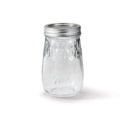 Ball 16oz. 4pk Flute Glass Mason Jar Lid and Band: Clear Canning Jars, Dishwasher-Safe, 2.5" Neck Diameter