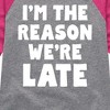 Girls' - Instant Message - I'm The Reason We're Late Shirt Tail Raglan Graphic T-shirt - 2 of 4
