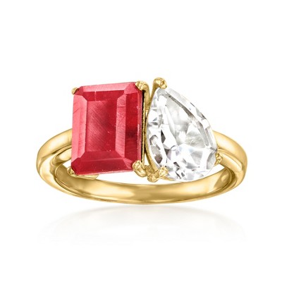 Ross-Simons 2.70 Carat Ruby and 1.70 Carat White Topaz Toi Et Moi Ring in 18kt Gold Over Sterling