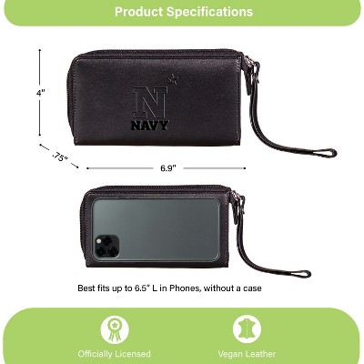 Evergreen NCAA Navy Midshipmen Black Leather Women's Wristlet Wallet Officially Licensed with Gift Box
