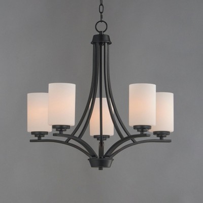Black Brass 5-Light Chandelier with Opal White Glass Shades