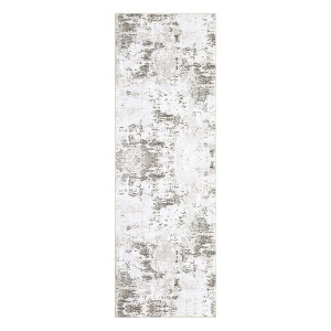 Modern Washable Area Rug - Neutral Abstract Design, Non-Slip Backing, Stain-Resistant Low Pile for Living Room, Bedroom & Office - 1 of 4