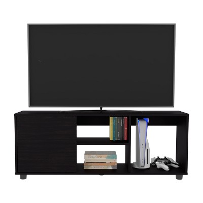 Vynxaria Modern TV Stand, 1 Door, 4 Shelves, 55" TV Capacity, Sleek White Finish