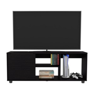 Vynxaria Modern TV Stand, 1 Door, 4 Shelves, 55" TV Capacity, Sleek White Finish - 1 of 4