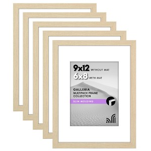 Americanflat 9x12 Picture Frame with Polished Plexiglass - Set of 5 - 6x8 with Mat or 9x12 Without Mat - Galleria - Picture Frames - Natural Oak - 1 of 1