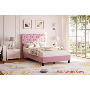 TWIN XL/Twin/Full /Queen/King Upholstered Bed Frame Heavy-Duty Platform Bed Frame w/ Upholstered Headboard and Strong Wood Slats - 1 of 4
