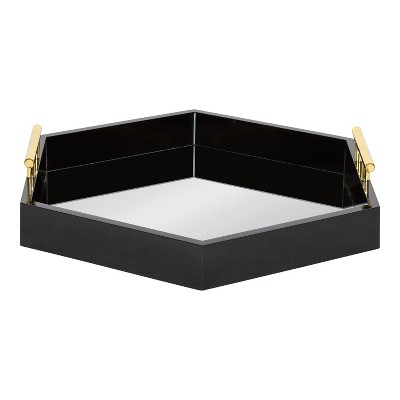 Black and Gold Hexagon Mirrored Wooden Serving Tray