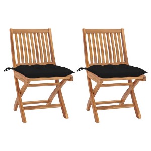 vidaXL Patio Chairs 2 pcs with Black Cushions Solid Teak Wood - 1 of 4