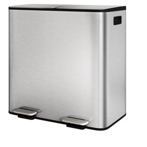 Stainless Steel Trash Can with Lid for Kitchen, Large Dual Trash and Recycle Bin Combo, Step-on Garbage Cans, PP Inner Buckets - 1 of 4