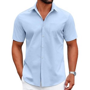 COOFANDY Mens Dress Shirts Short Sleeve Business Casual Shirts Regular Fit Casual Button Down Untucked Shirts - 1 of 4