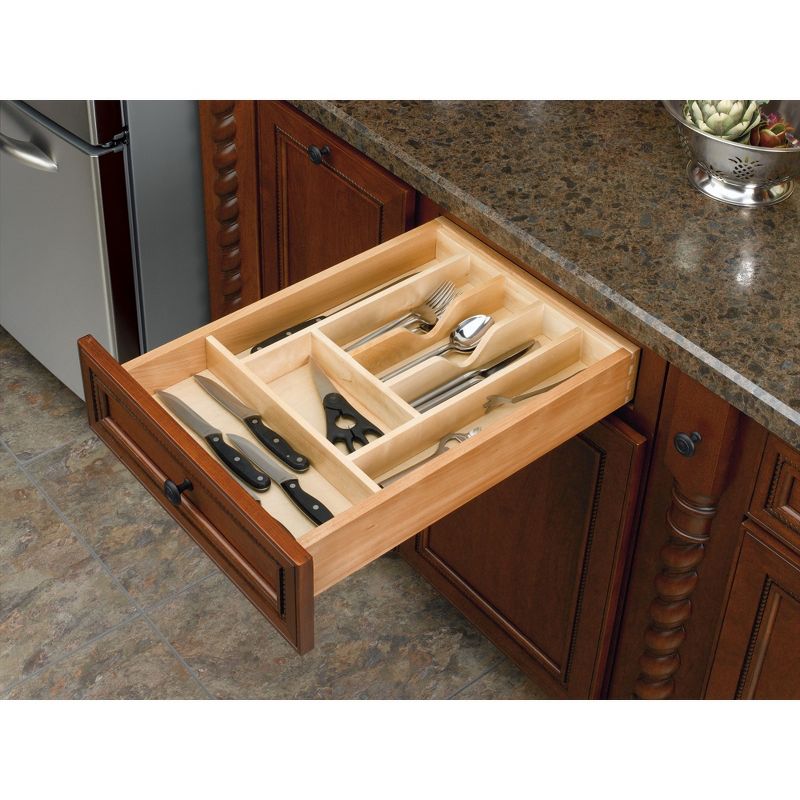 Rev-A-Shelf Trim-to-Fit Silverware Drawer Organizer For Kitchen Utensil Cutlery Cabinet Storage, Natural Maple Wood 7 Compartment Tray Insert 4WCT-1SH, 5 of 6