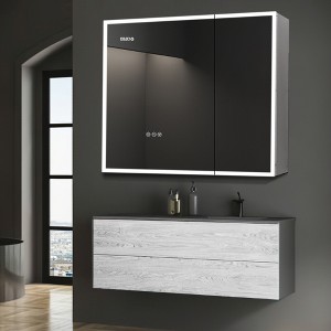 HBEZON Medicine Cabinet with Mirrors and Lights, Wall Mount Lighted Bathroom Cabinet, Defogger, Dimmable, Aluminum, Silver - 1 of 4