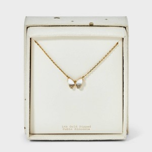 14K Gold Dipped Cubic Zirconia Mother of Pearl Butterfly Necklace - A New Day™ Gold - 1 of 4