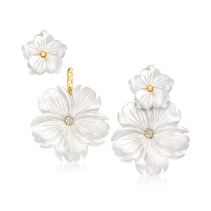 Ross-Simons Mother-Of-Pearl and .20 ct. t.w. White Topaz Flower Removable Drop Earrings With 18kt Gold Over Sterling - 1 of 4