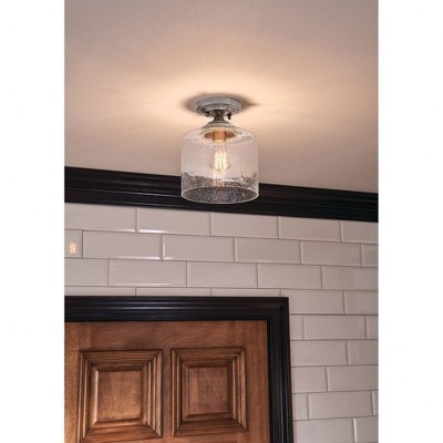 Brushed Nickel 8.5" Semi-Flush Mount with Clear Seeded Glass