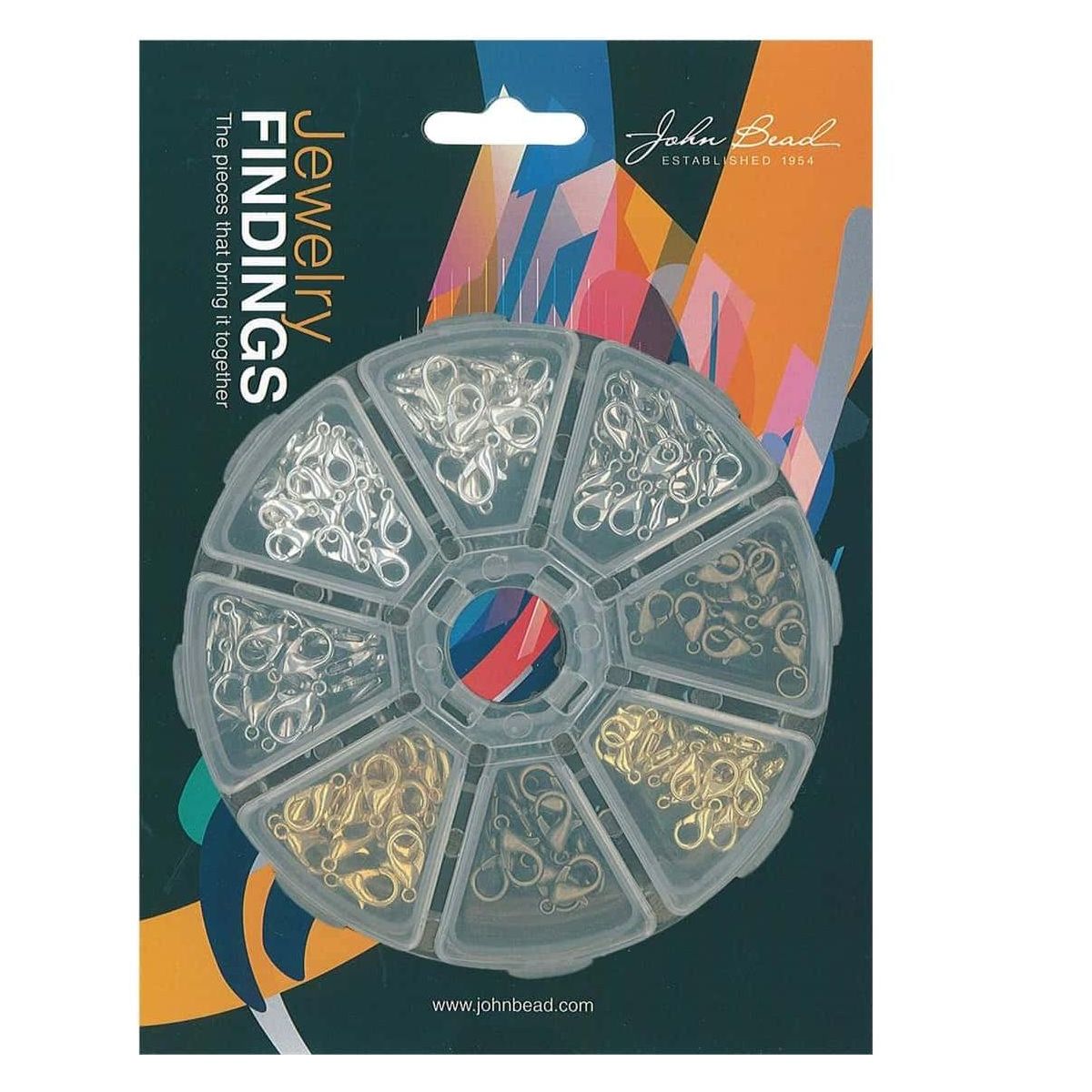 John Bead 160pcs 8 Slots Round Jewelry Findings Kit Lobster Clasps Assortment Set