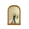 GDFStudio Soren Modern Faux Leather Wall Mirror with Arched Golden Scalloped Sides and 3-Color Adjustable Light - 4 of 4