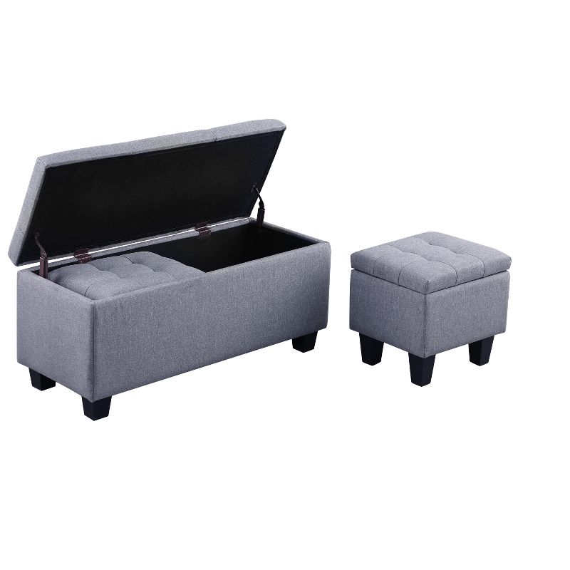 3 in 1 Linen Tufted Storage Ottoman Bench Set - ModernLuxe, 5 of 9