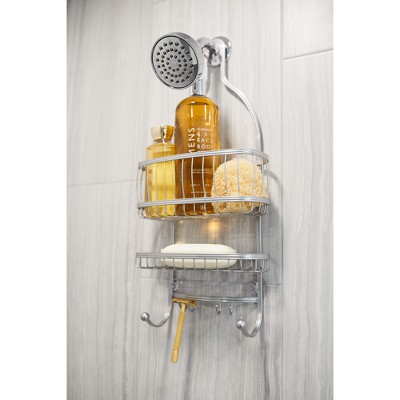 iDESIGN York Lyra Shower Caddy Silver: Steel Bathroom Storage, Hanging Organizer with Shelves