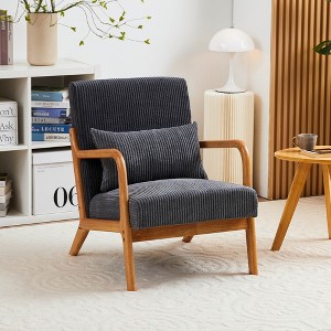 HOMEFUN Mid Century Modern Upholstered  PU Leather Wooden Frame Accent Armchair with Pillow and Cushion - 1 of 4