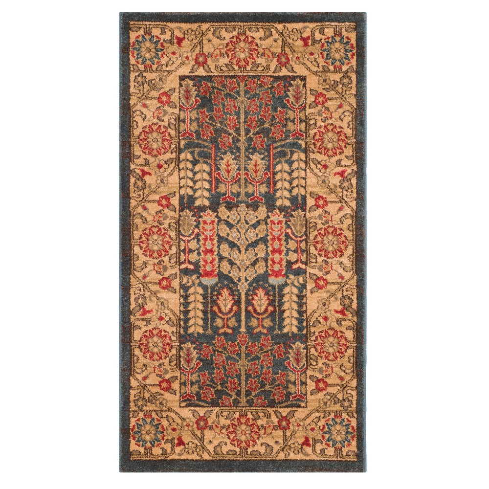 Navy/Natural Floral Loomed Accent Rug 2'2inx4'
