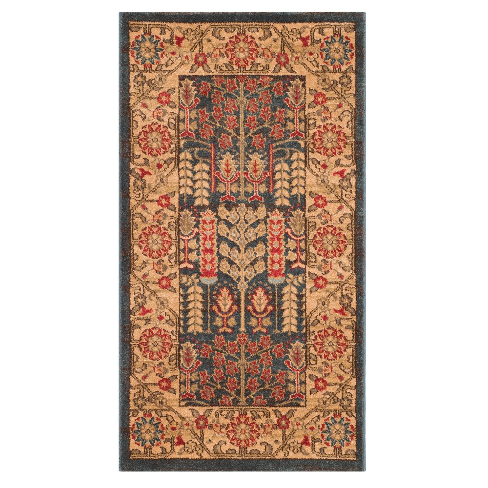 Navy/Natural Floral Loomed Accent Rug 2'2inx4' - Safavieh