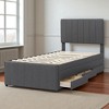 Twin Upholstered Platform Bed with Trundle and 3 Storage Drawers, Stripe Headboard, Linen Fabric, Space Saving - 4 of 4