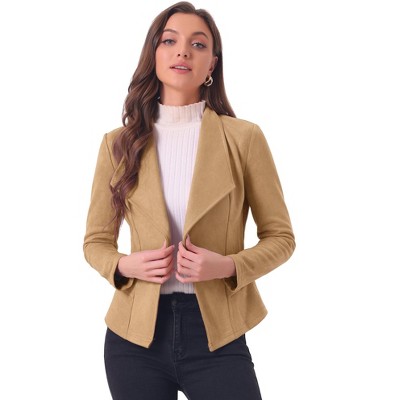 Allegra K Women's Faux Suede Lapel Draped Outwear Open Front Jacket