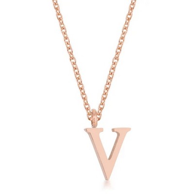 ShineHigh Elaina Rose Gold Stainless Steel Initial Pendant Necklace with 16” Chain + 2” Extender – Letters F, I, O, Q, U, V, W, X, Y