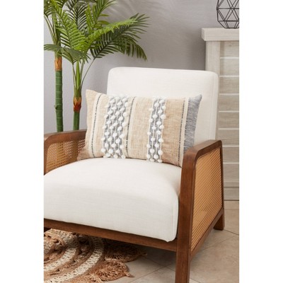 Beige and Blue Textured Woven Striped Throw Pillow