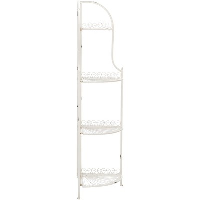 Antique White Wrought Iron 4-Tier Corner Shelf