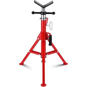 V-Head Pipe Jack Stand, 2500LB Load Capacity with Folding Legs, 28"-52" Adjustable Height ，for Welding, Pipe Threading, Red - 1 of 4
