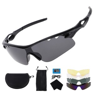 Unique Bargains Motorcycle Riding Goggles PC Tri-acetel for Outdoor Sports Dirt Bike ATV Dark Gray Lens Bright Black Frame 1Set - 1 of 4