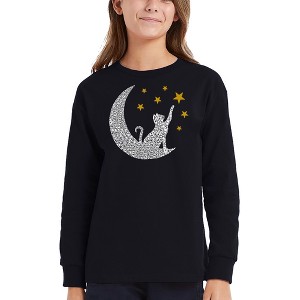 LA Pop Art Cat Moon - Girl's Word Art Long Sleeve T-Shirt - 1 of 4
