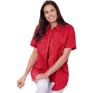 Woman Within Plus Size Short-Sleeve Cotton Campshirt - 1 of 4