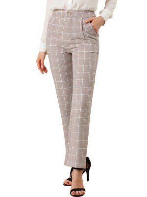INSPIRE CHIC Women's Plaid Elastic Waist Casual Work Office Long Pants